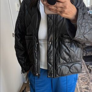 Zara Black Quilted Faux Leather Jacket - Women